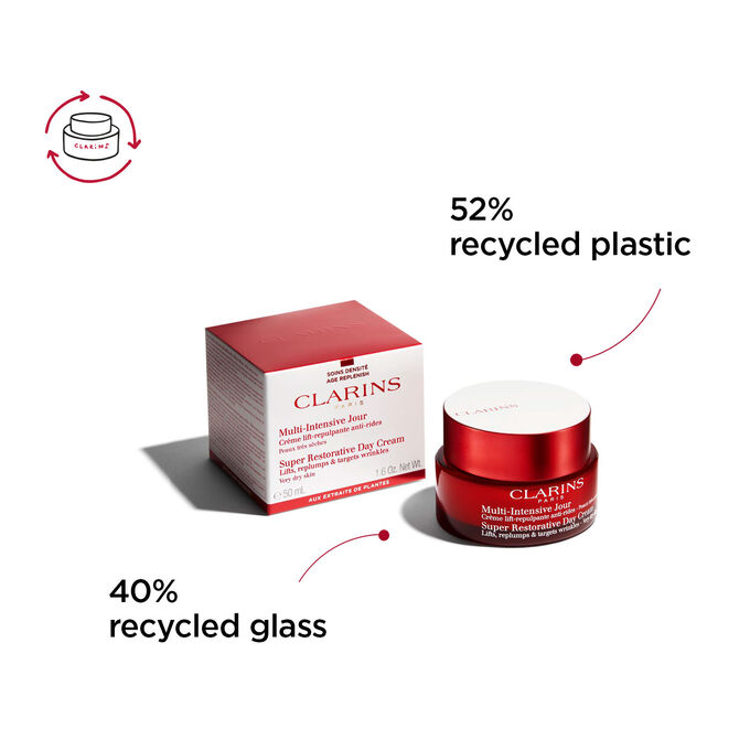 Super-Restorative Day Cream Dry skin pack and packaging from recycled glass and recycled plastic